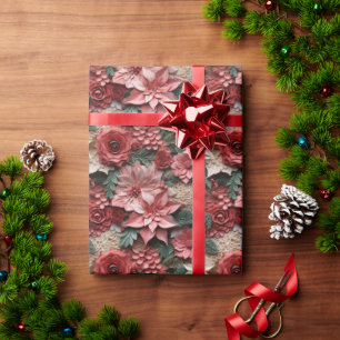 Schöne rosa und rote 3D Poinsettias Geschenkpapier