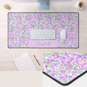 Schöne rosa und violette Blumen-Desktop-Matte mit Schreibtischunterlage