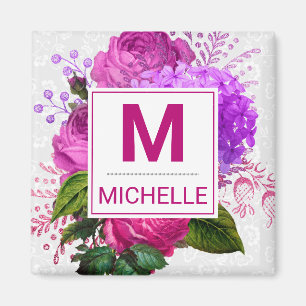 Schöne rosa und violette Blumenmonogramm Magnet