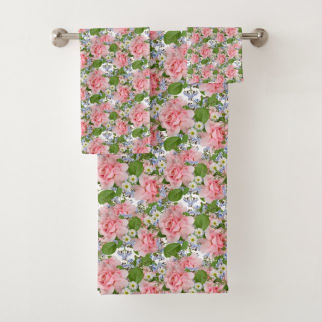 Schöne rosa und weiße Blume Badhandtuch Set (Insitu)