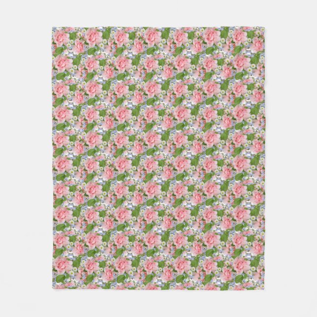 Schöne rosa und weiße Blume Fleecedecke (Vorderseite)