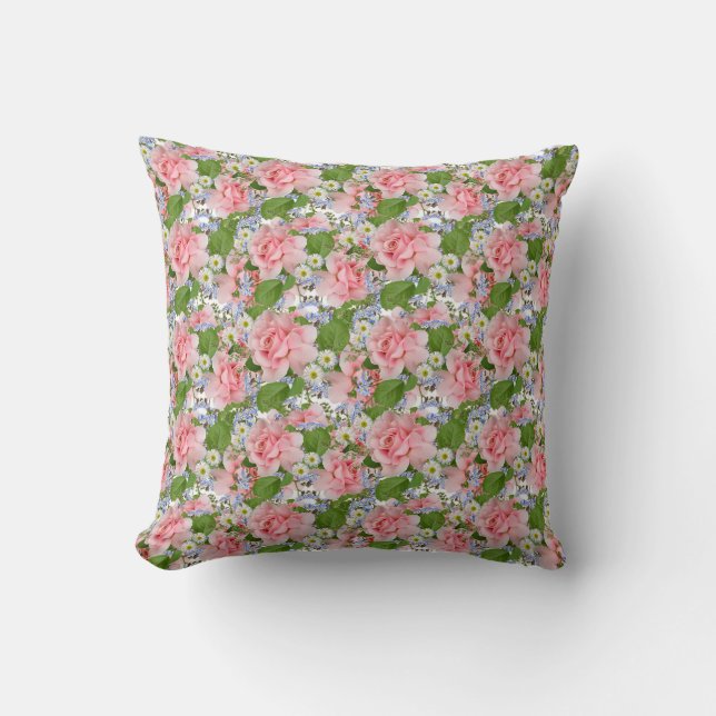 Schöne rosa und weiße Blume Kissen (Vorderseite)