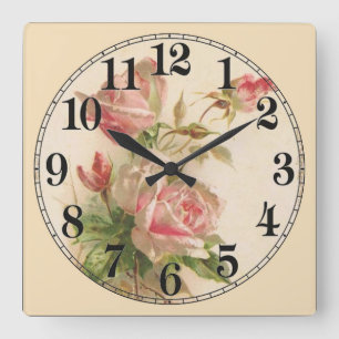 Schöne Rosa und Weiße Rosen Quadratische Wanduhr