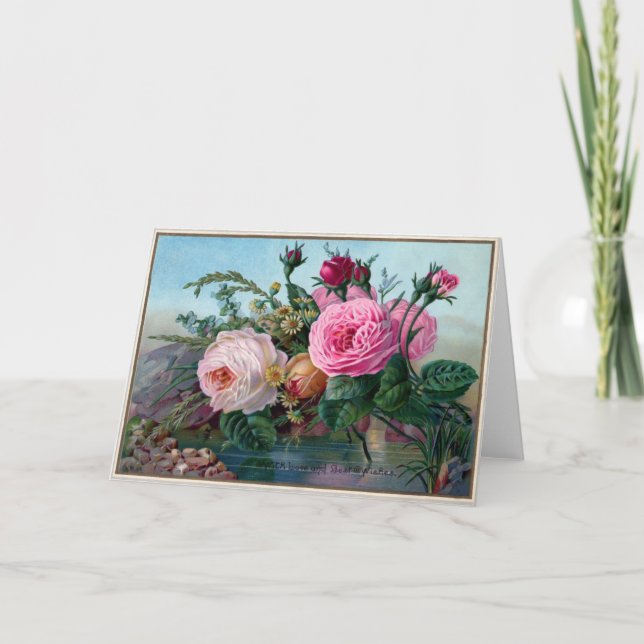 Schöne rosa Vintage Kohl-Rosen-Gruß-Karte Karte (Vorderseite)