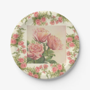 Schöne rosa Vintage-Rosen-Party Pappteller