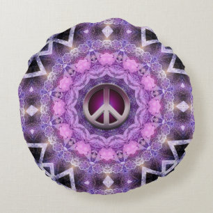 Schöne rosa violette Mandala-Friedenskreis Rundes Kissen