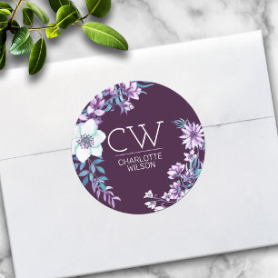 Schöne rosa Wasserfarbe florale Personalisierung Runder Aufkleber
