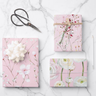 Schöne rosa weiße Blumen-Brautparty Geschenkpapier Set