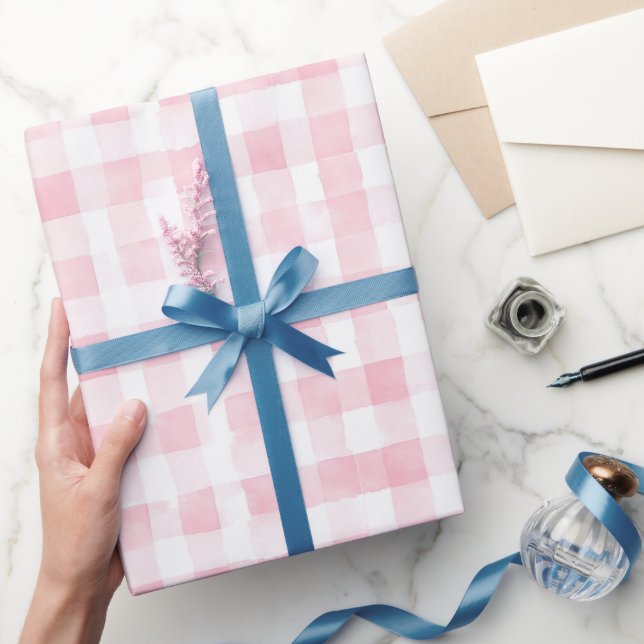 Schöne rosa weiße karierte Streifen Junggesellinne Geschenkpapier (Schenken)