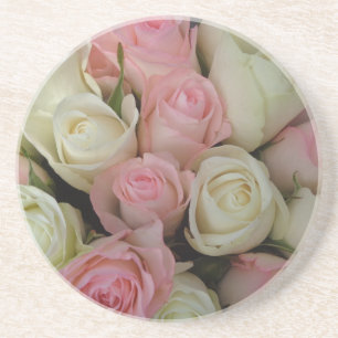 Schöne rosa weiße Rosen Blumenstrauß Sandstein Untersetzer