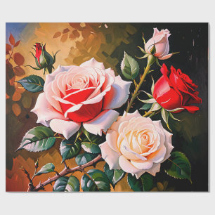 Schöne rosa weiße rote Rosen Ölmalerei Geschenkpapier