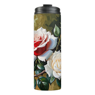 Schöne rosa weiße rote Rosen Ölmalerei Thermosbecher