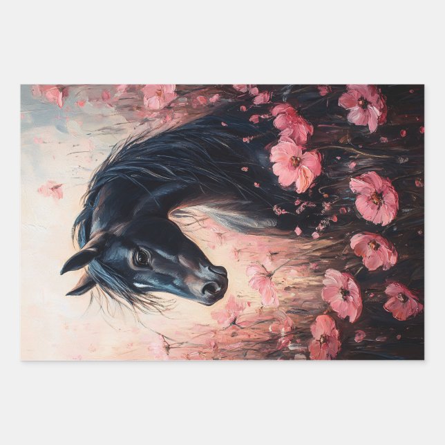 Schöne Rosa Wildblumen Dekoupage Geschenkpapier Set (Vorderseite)