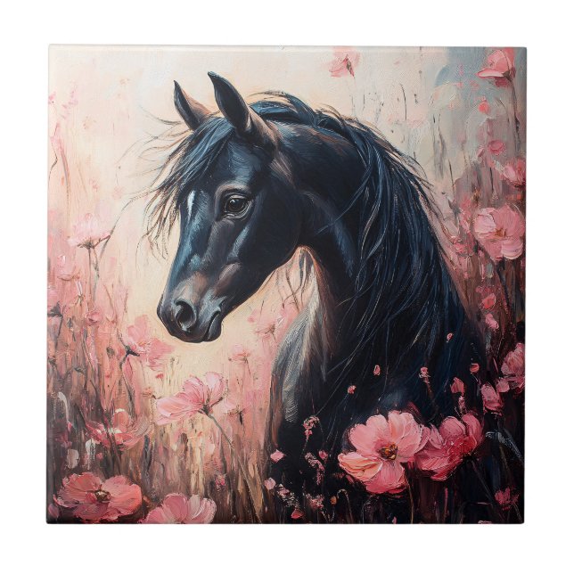 Schöne Rosa Wildblumen Fliese (Vorderseite)
