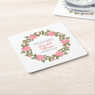 SCHÖNE ROSA WILDRÖSEN BRIDAL SHOWER NAME DATUM RECHTECKIGER PAPPUNTERSETZER