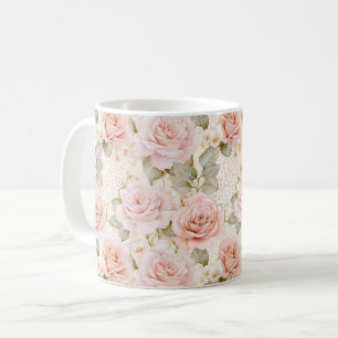 Schöne rosafarbene Rosen Blumen Kaffeetasse