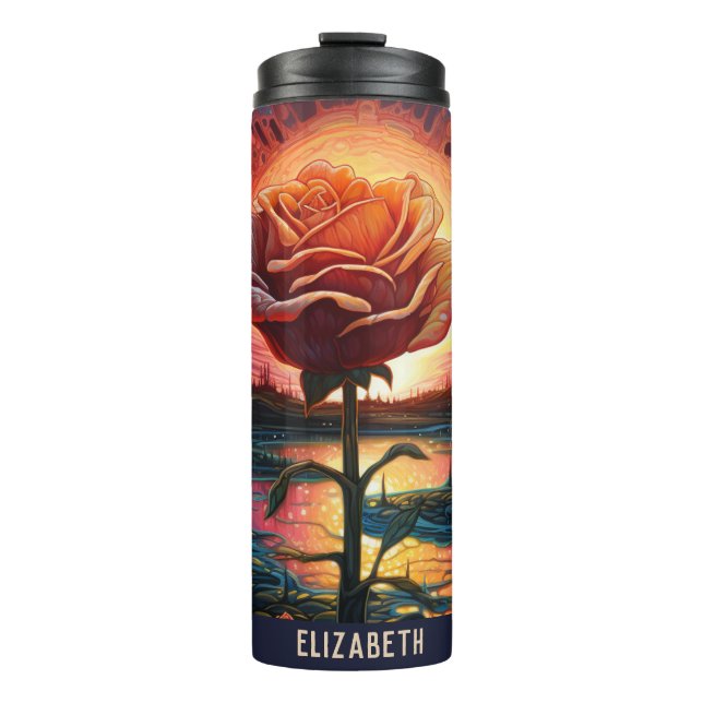 Schöne Rose Abstrakt Floral Tumbler Thermosbecher (Vorderseite)