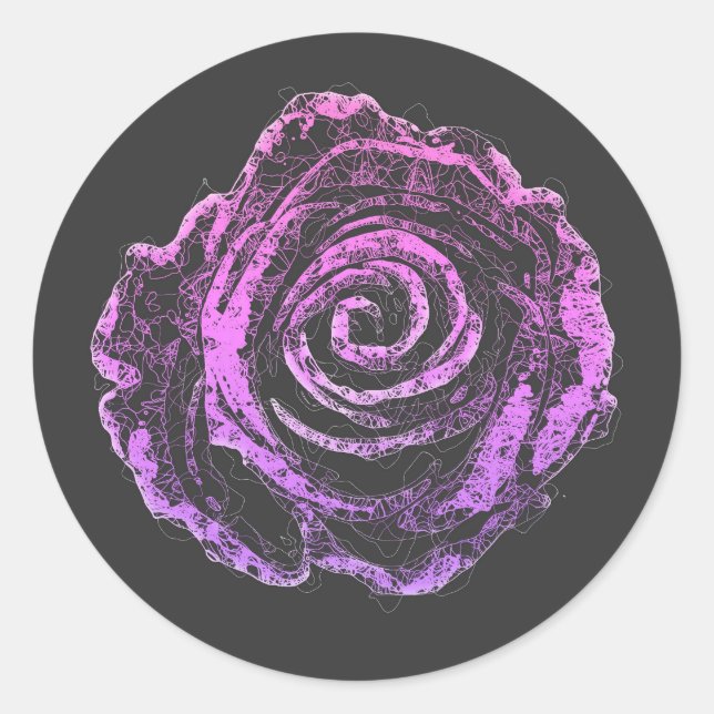 schöne Rose Blätter Kontur Kunst Runder Aufkleber (Vorderseite)