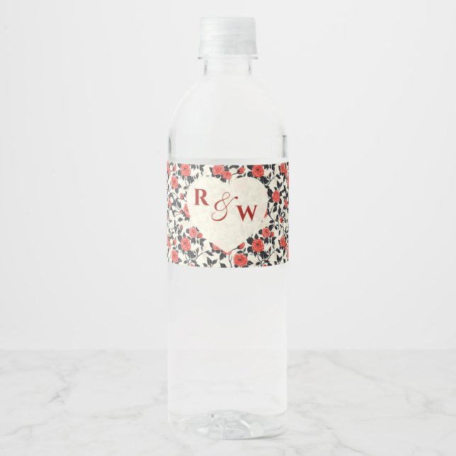 Schöne Rose Fancy Hochzeit Wasserflaschenetikett (Vorderseite)