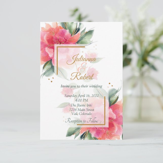 Schöne Rose Garden Budget Hochzeit Einladung (Stehend Vorderseite)