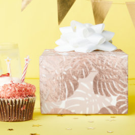 Schöne Rose Gold Crinkle Tropical Blätter Geschenkpapier