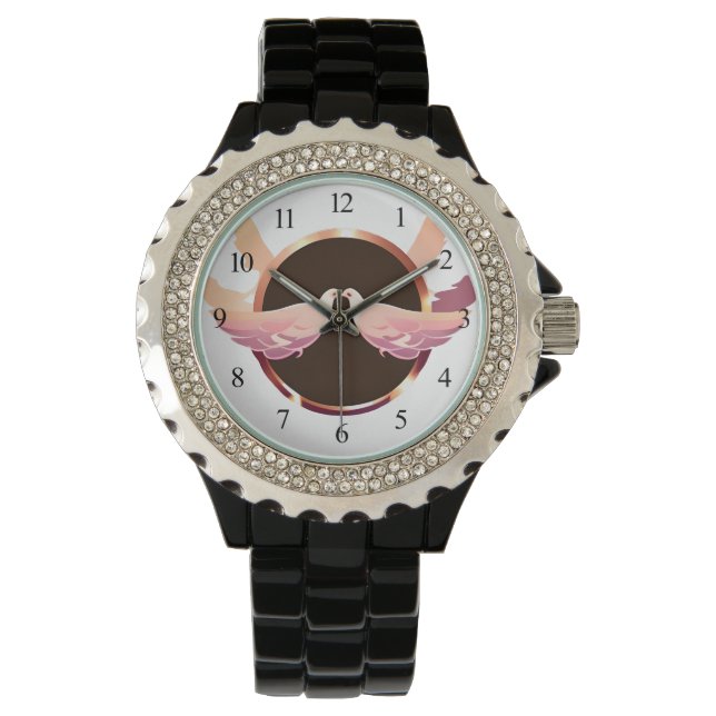 Schöne Rose Gold Liebe Tauben Armbanduhr (Vorderseite)