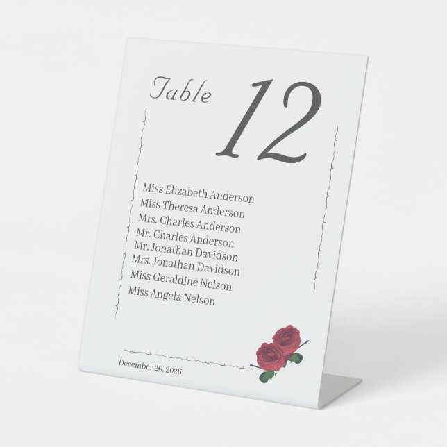 Schöne Rose Hochzeit Sockelschild (Vorderseite)