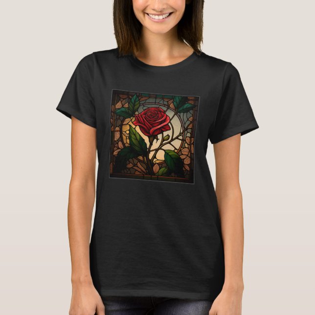 Schöne Rose Illustration Bleiglas Realist T-Shirt (Vorderseite)