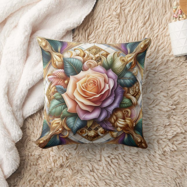 Schöne Rose in aufwändiger Kunst Kissen (Decke)