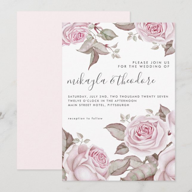 Schöne Rose in Rosa Hochzeit Einladung (Vorne/Hinten)