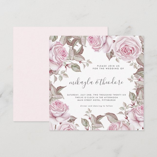 Schöne Rose in Rosa Hochzeit Einladung (Vorne/Hinten)