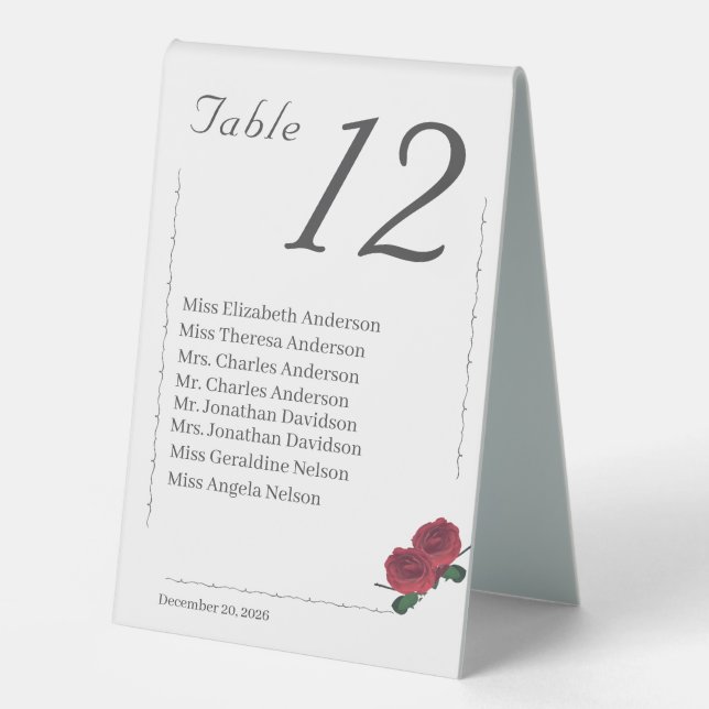 Schöne Rose Katholische Hochzeitsstimmung Tischnum Tischaufsteller (Vorderseite)