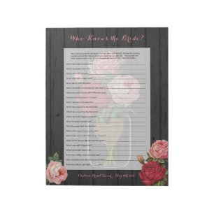Schöne Rose Mason Jar Brautparty Game Notizblock