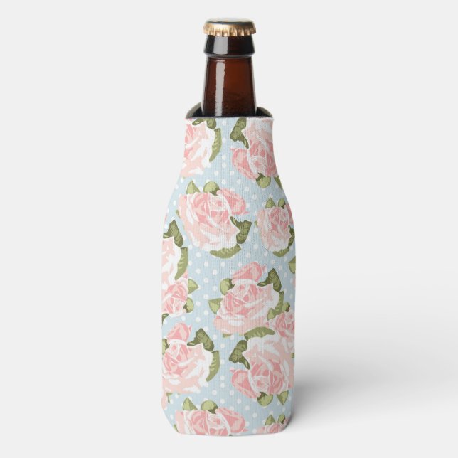 Schöne Rose mit blauen Polka-Punkten Flaschenkühler (Flaschenvorderseite)