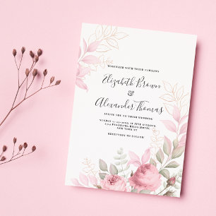 Schöne Rose mit rosa Minze Blätter Blumenhochzeit Einladung