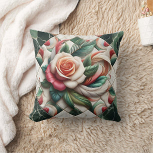 Schöne Rose Mosaik Kunst mit bunten Blätter Kissen