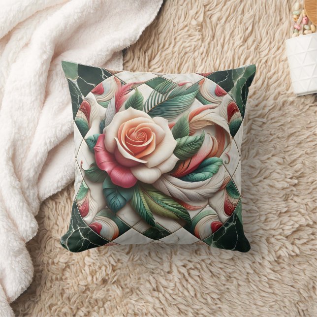 Schöne Rose Mosaik Kunst mit bunten Blätter Kissen (Decke)