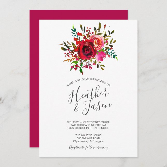 Schöne Rose Ruby Red Wedding Einladung (Vorne/Hinten)