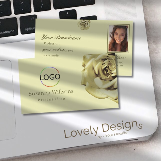 Schöne Rose Schlicht Pastellbeige mit Logos und Fo Visitenkarte (Von Creator hochgeladen)