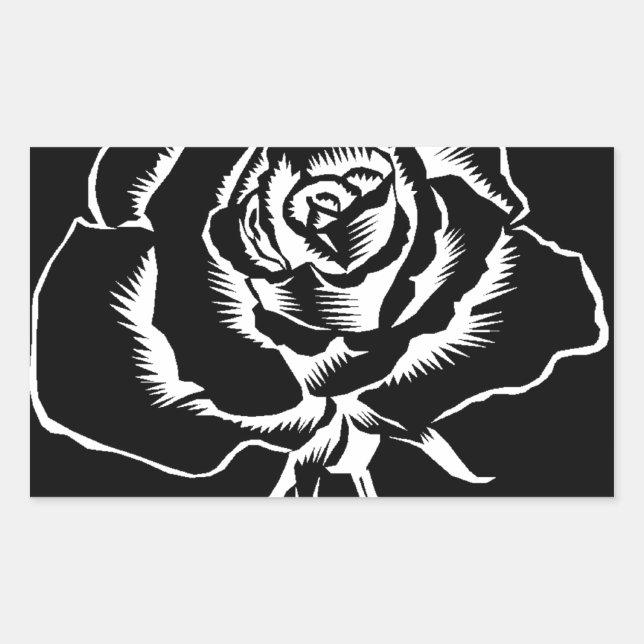 schöne Rose Schwarz-weiß Rechteckiger Aufkleber (Vorderseite)