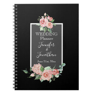 Schöne Rosen auf Black Wedding Planner Notizblock