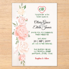 Schöne Rosen Florale Hochzeit Acryleinladungen