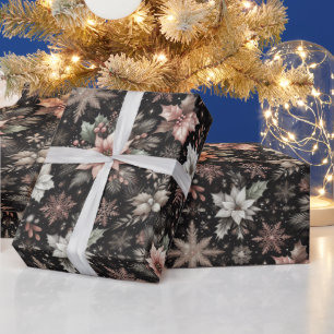 Schöne Rosen-Gold-Schneeflocken und Weihnachtsster Geschenkpapier