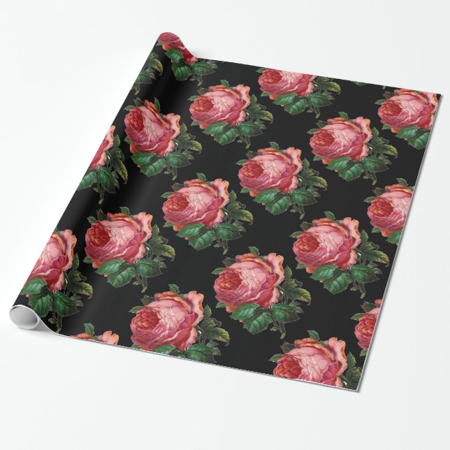 SCHÖNE ROSEN, schwarz Geschenkpapier (Ungerollt)