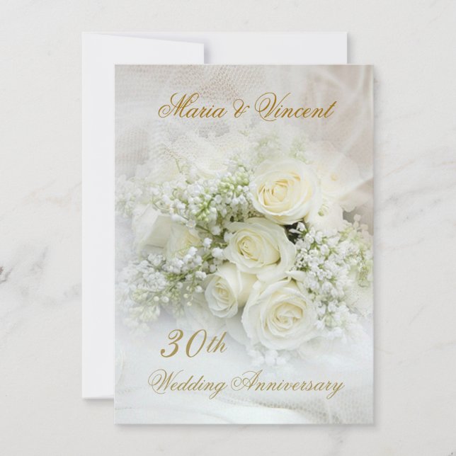 Schöne Rosen zum 30. Hochzeitstag Einladung (Vorderseite)