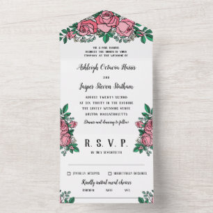 Schöne Rosenblütenhochzeit All In One Einladung