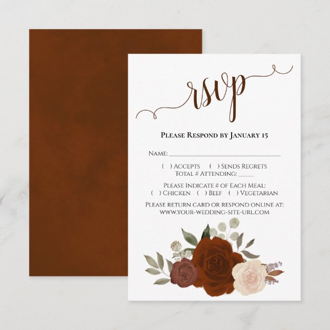 Schöne Rost Orange Rose Hochzeit RSVP Karte (Vorne/Hinten)