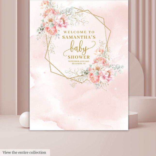 Schöne, rot-rosa Blume Babydusche Hintergrund Wandteppich (Beautiful blush pink flowers baby shower backdrop)