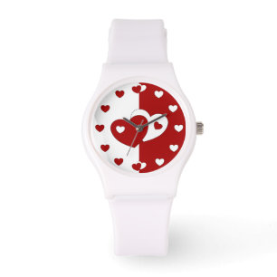 Schöne Rot-Weiß-Liebe-Herzen Armbanduhr