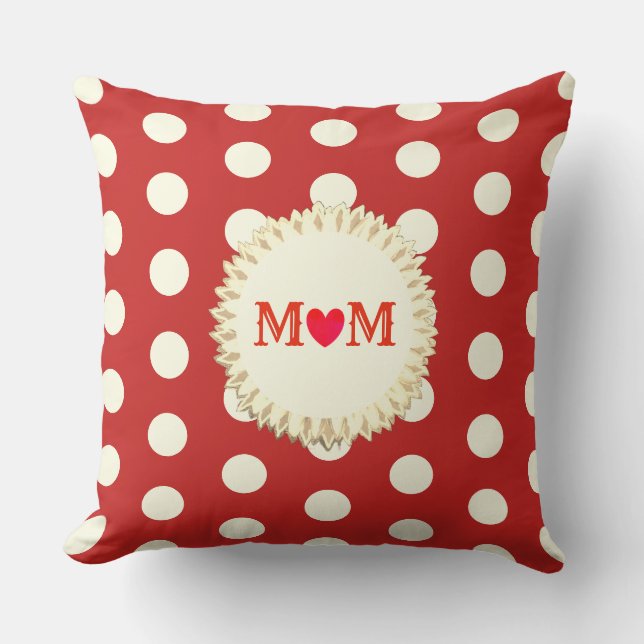 Schöne Rot-Weiß-Mama Polka Dots Kissen (Vorderseite)